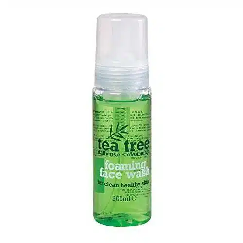 Tea Tree Foaming Face Wash, 200ml bottle with a pump dispenser, featuring a sleek green and white design, ideal for oily and acne-prone skin.