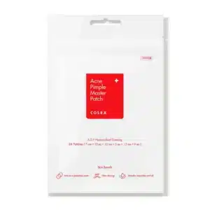 COSRX Acne Pimple Master Patch (24 patches) – transparent hydrocolloid patches in three sizes for effective acne treatment, displayed in a minimalist packaging, perfect for reducing blemishes, preventing scars, and promoting faster healing