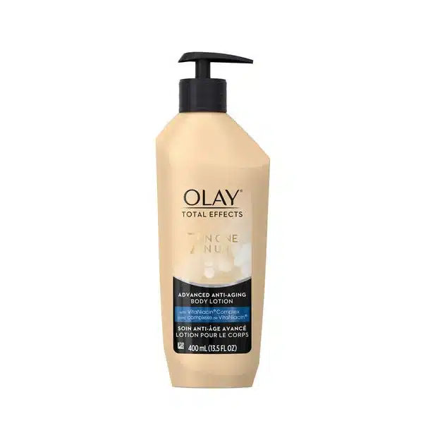 Product image of Olay Total Effects Advanced Anti-Aging Body Lotion, 400ml, a moisturizing body lotion designed to combat seven signs of aging, improve skin elasticity, brighten skin tone, and provide 24-hour hydration.