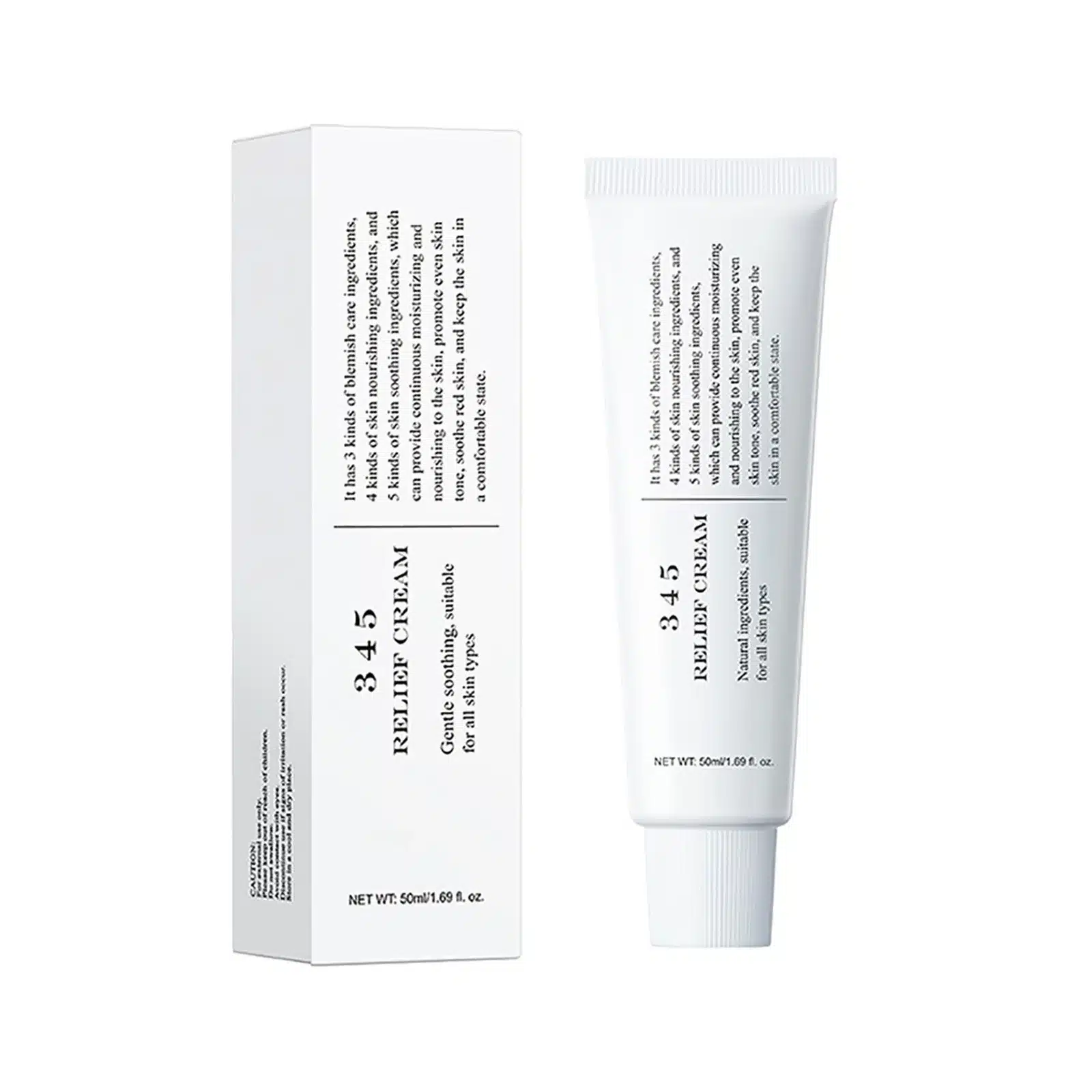Front‑facing photo of a 50 ml jar of Dr. Althea 345 Relief Cream on a white background—sleek ivory jar with silver lid—highlighting its lightweight vegan gel‑cream formula designed to soothe post‑acne Ghanaian skin, fade dark spots, and restore hydration.