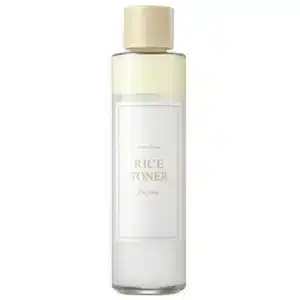 I'm From Rice Toner 150ml bottle on a white background, featuring minimalist packaging with a beige cap and label, showcasing its clean and natural aesthetic.