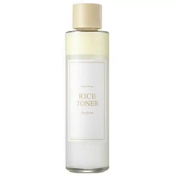 I'm From Rice Toner 150ml bottle on a white background, featuring minimalist packaging with a beige cap and label, showcasing its clean and natural aesthetic.