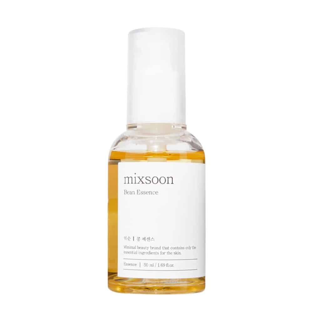 MIXSOON Bean Essence 50ml bottle featuring a minimalist design with a white label and pump dispenser, containing a honey-colored gel, photographed against a white background.