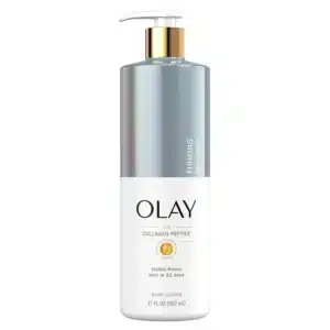Alt: Front view of a 17-ounce pump bottle of Olay Firming & Hydrating Body Lotion with Collagen on a pure white background, showing gold-and-white label with Vitamin B3 Complex and collagen highlights—ideal visual for a Ghanaian e-commerce product page focused on firming, hydrating body care.